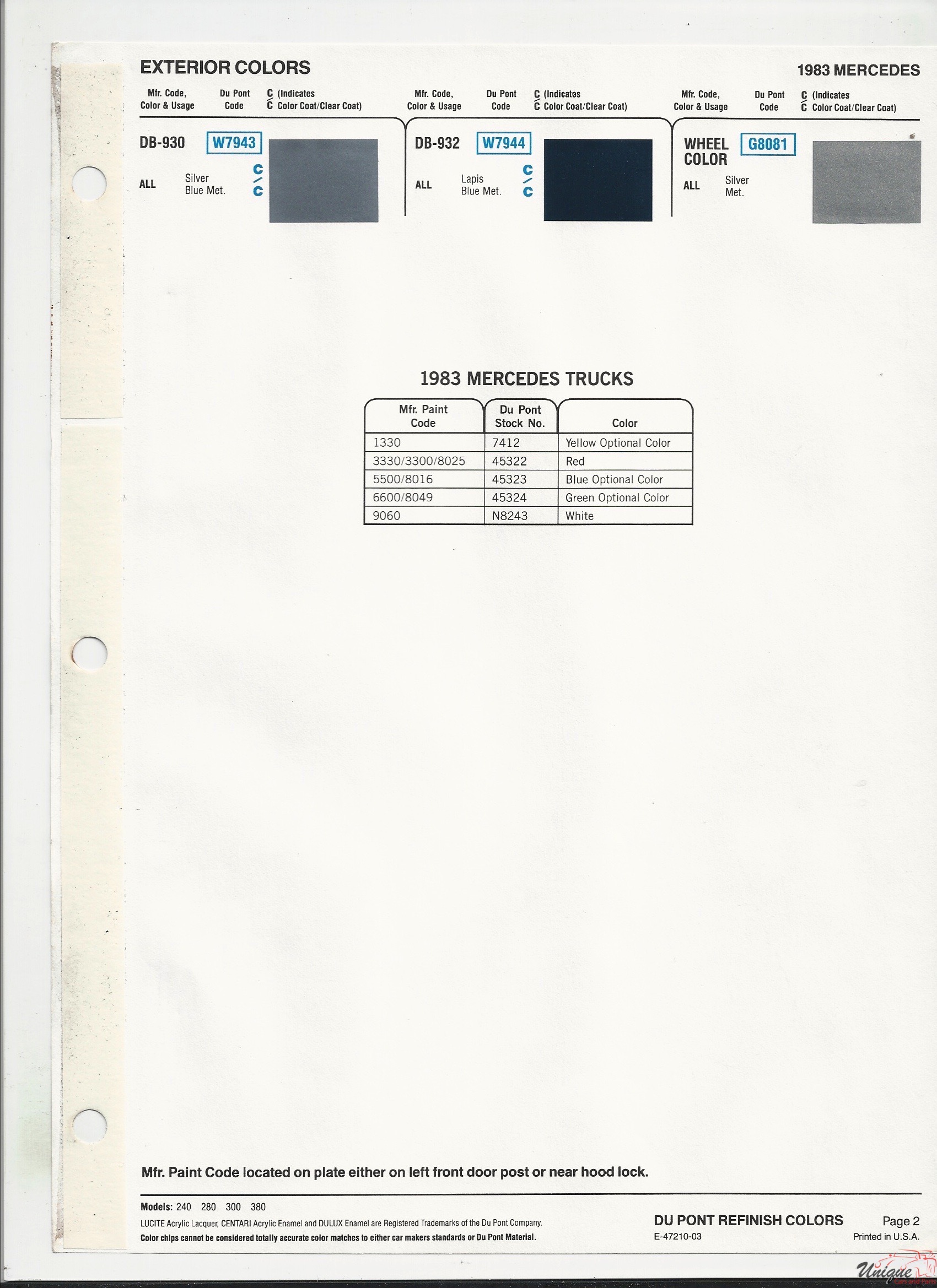 1983 Mercedes-2 Paint Charts